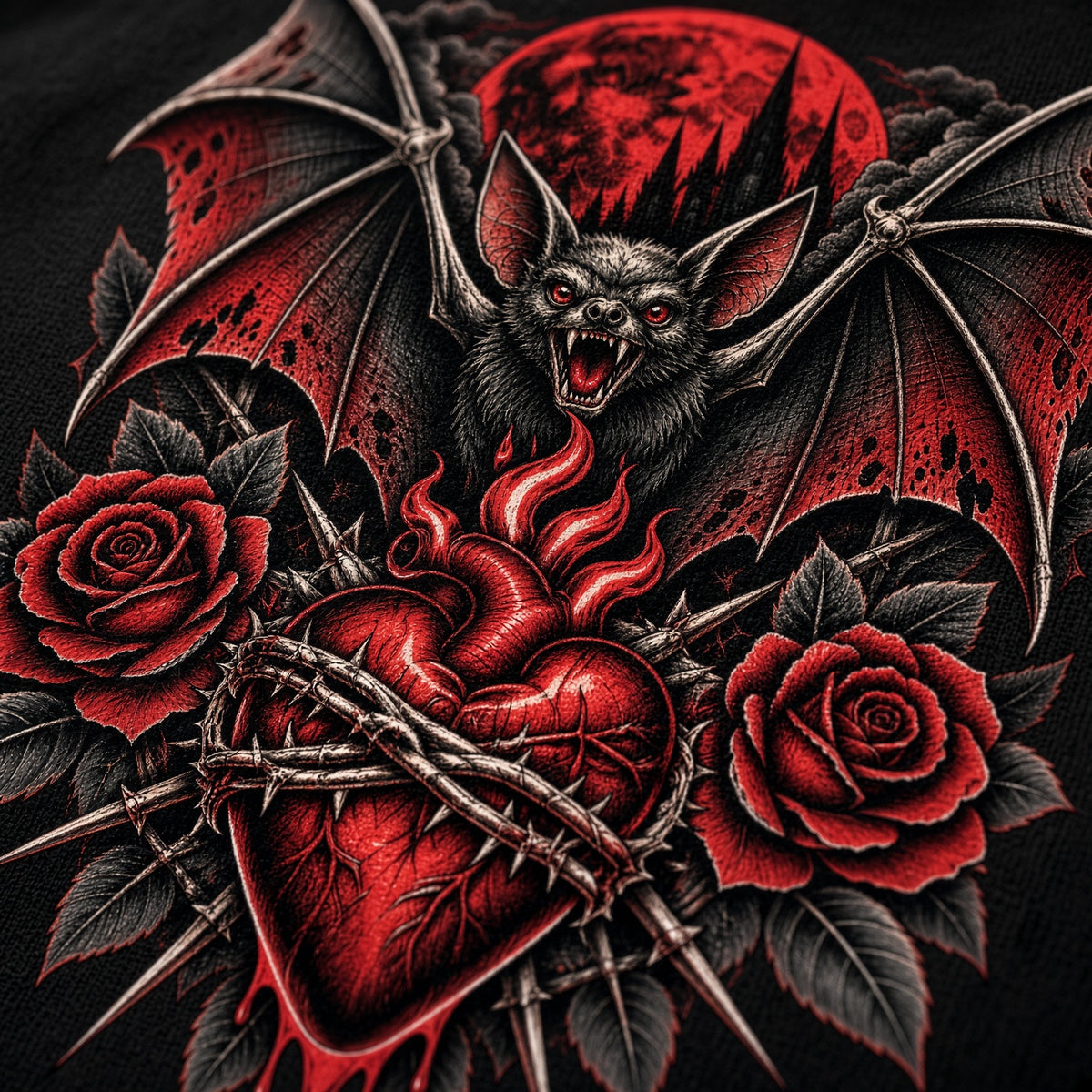 Crimson Wing – Gothic Bat Heart T-Shirt