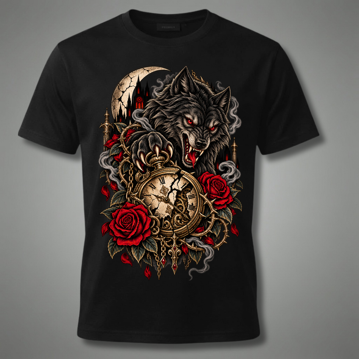Moonfang – Gothic Wolf Moon T-Shirt