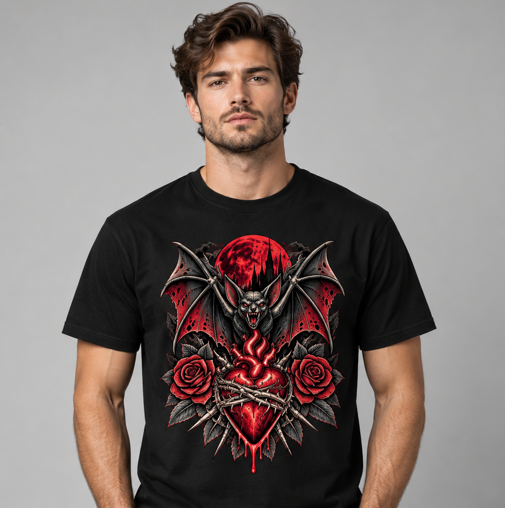 Crimson Wing – Gothic Bat Heart T-Shirt
