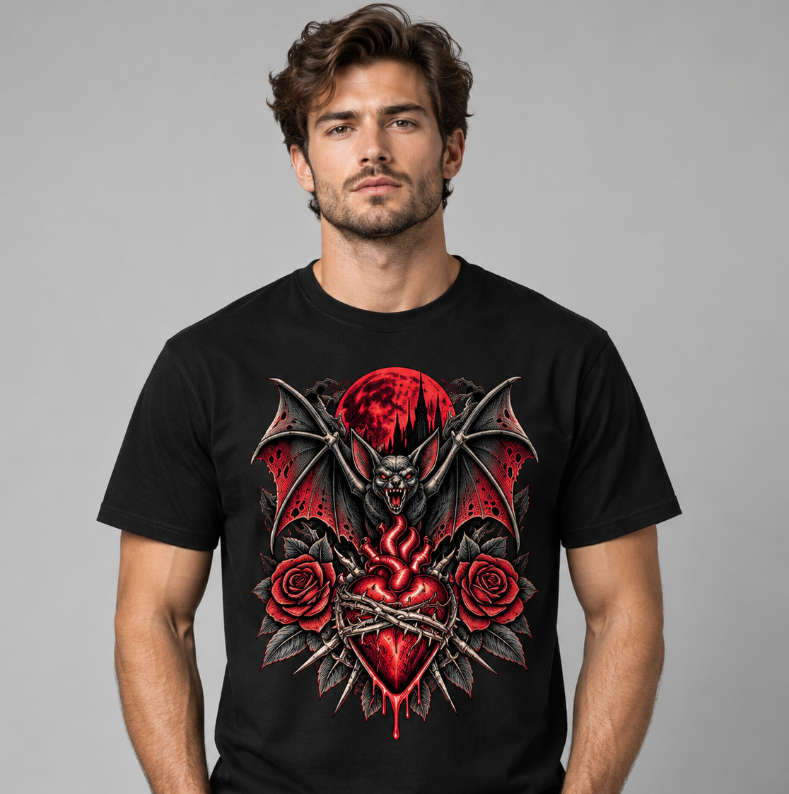 Crimson Wing – Gothic Bat Heart T-Shirt