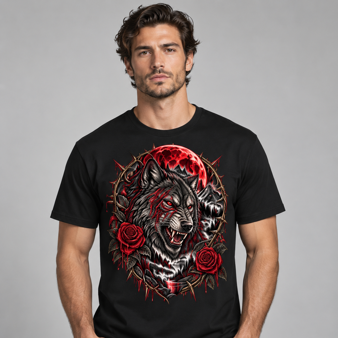 Blood Moon – Gothic Twin Wolf T-Shirt