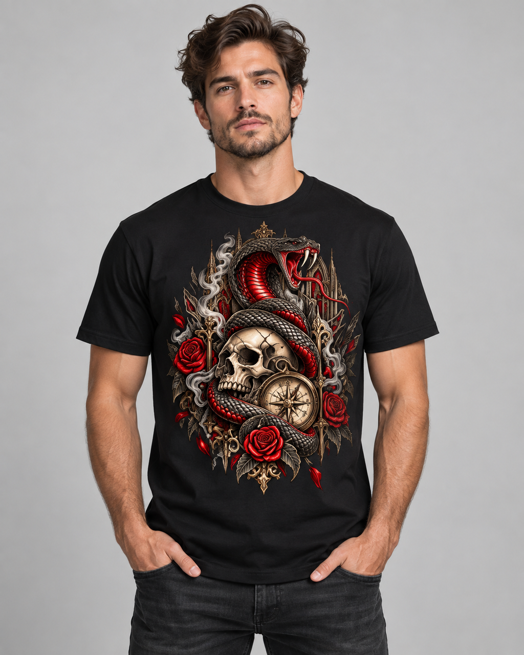Serpent’s Curse – Gothic Snake Skull T-Shirt