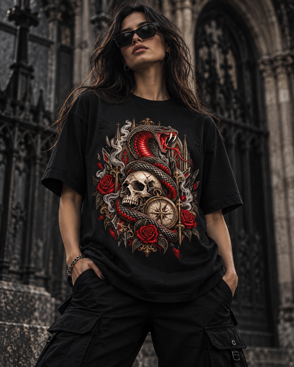 Serpent’s Curse – Gothic Snake Skull T-Shirt