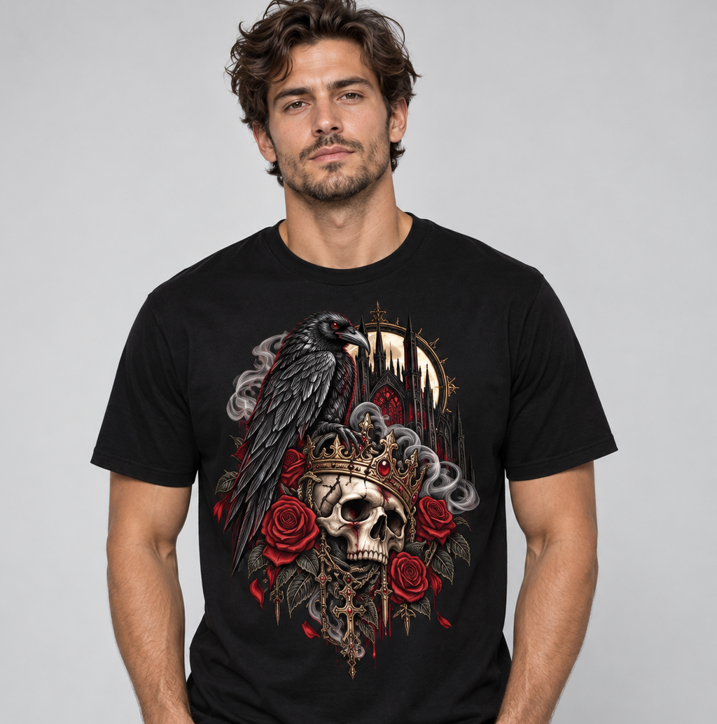 Black Omen – Gothic Raven Skull T-Shirt