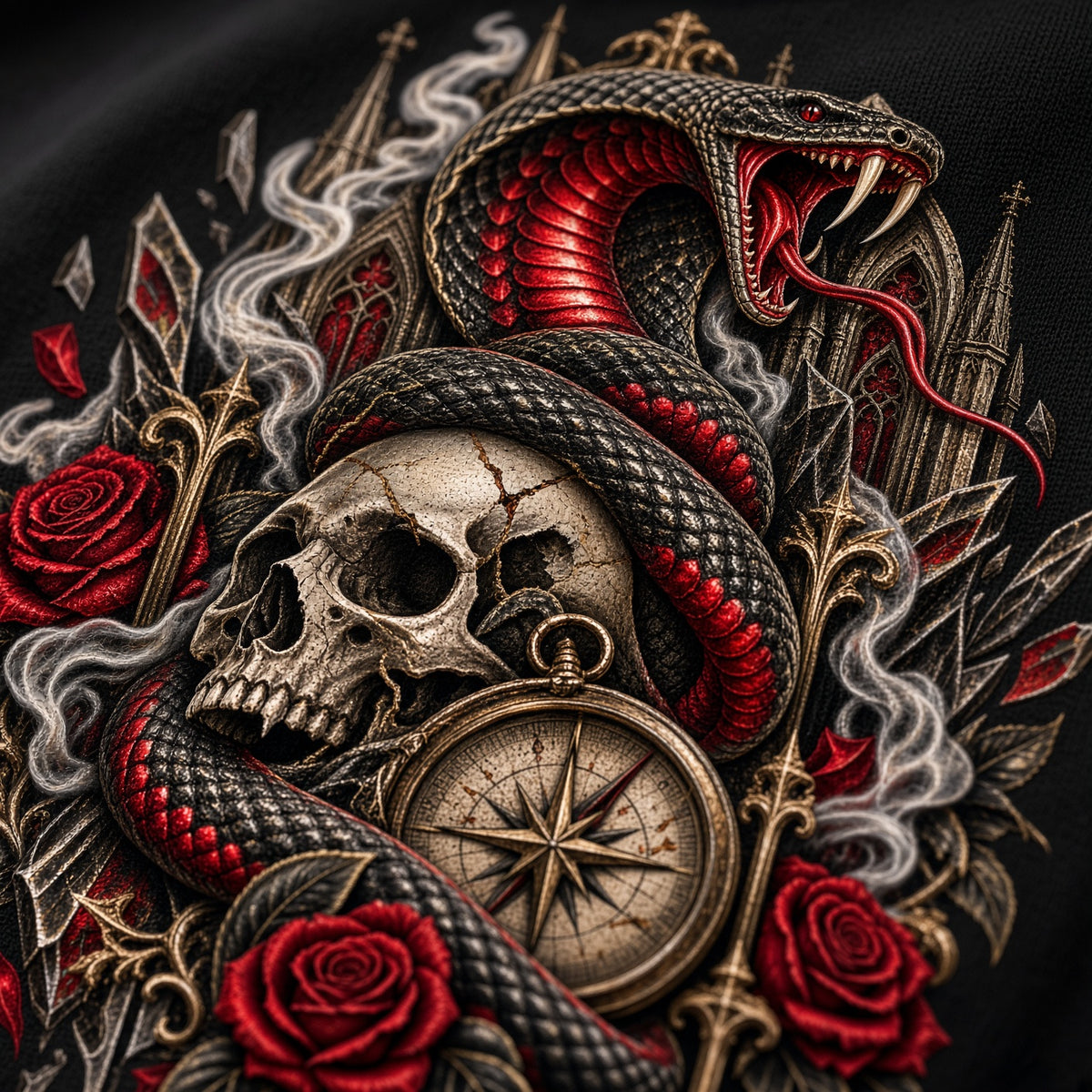 Serpent’s Curse – Gothic Snake Skull T-Shirt