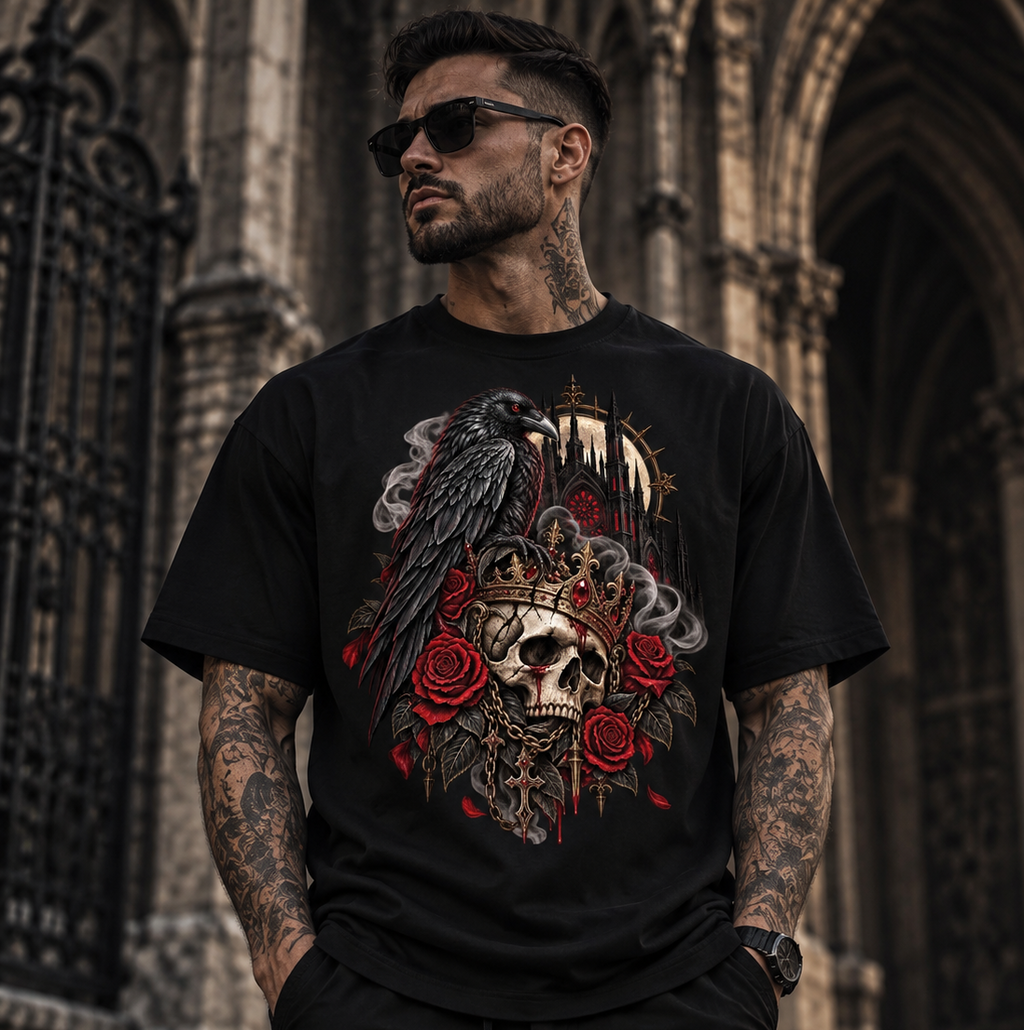 Black Omen – Gothic Raven Skull T-Shirt