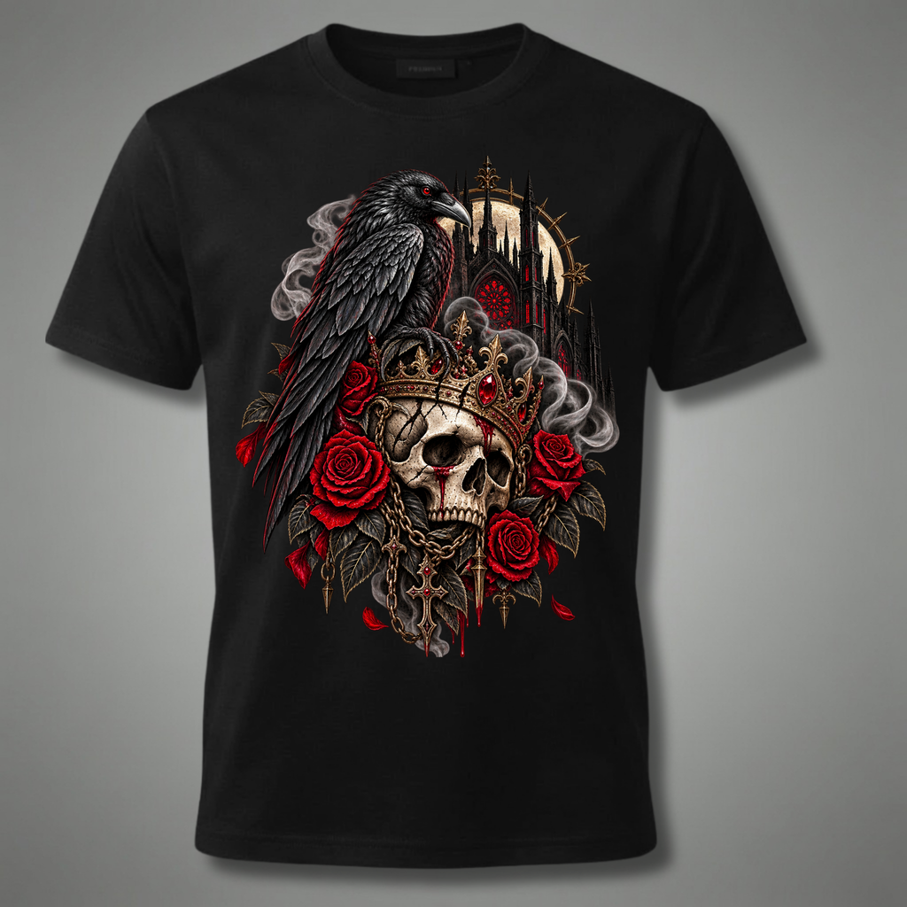 Black Omen – Gothic Raven Skull T-Shirt