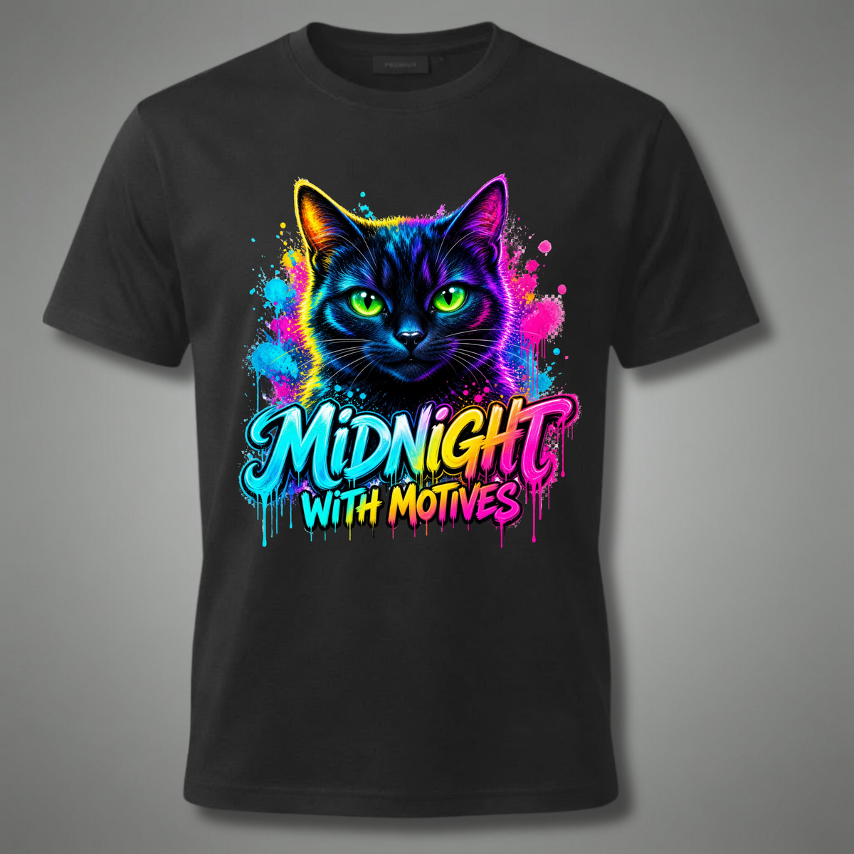Midnight With Motives – Neon Black Cat T-Shirt