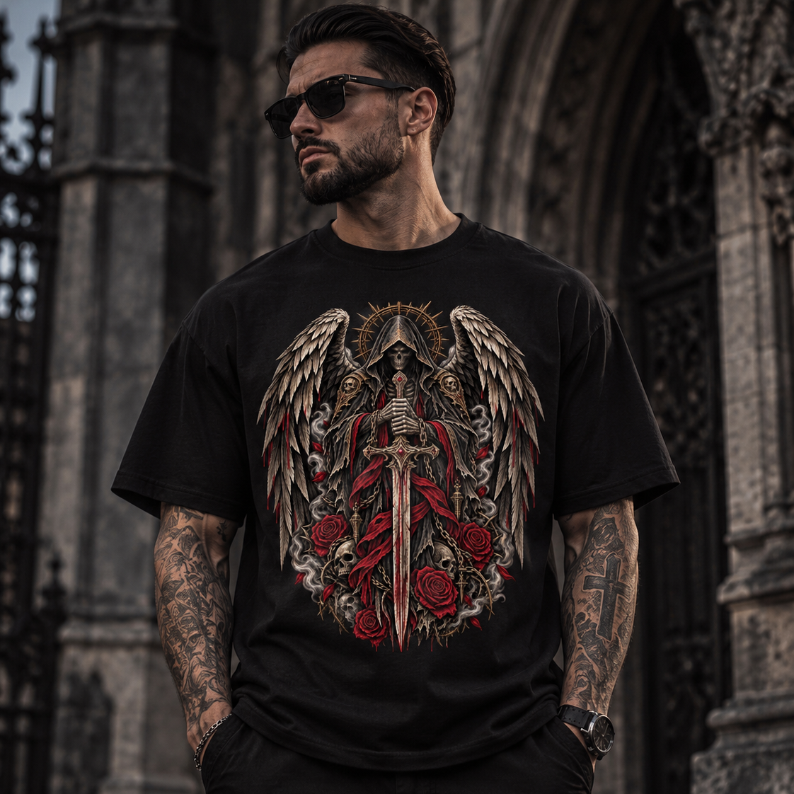 Fallen Saint – Gothic Angel Skeleton T-Shirt