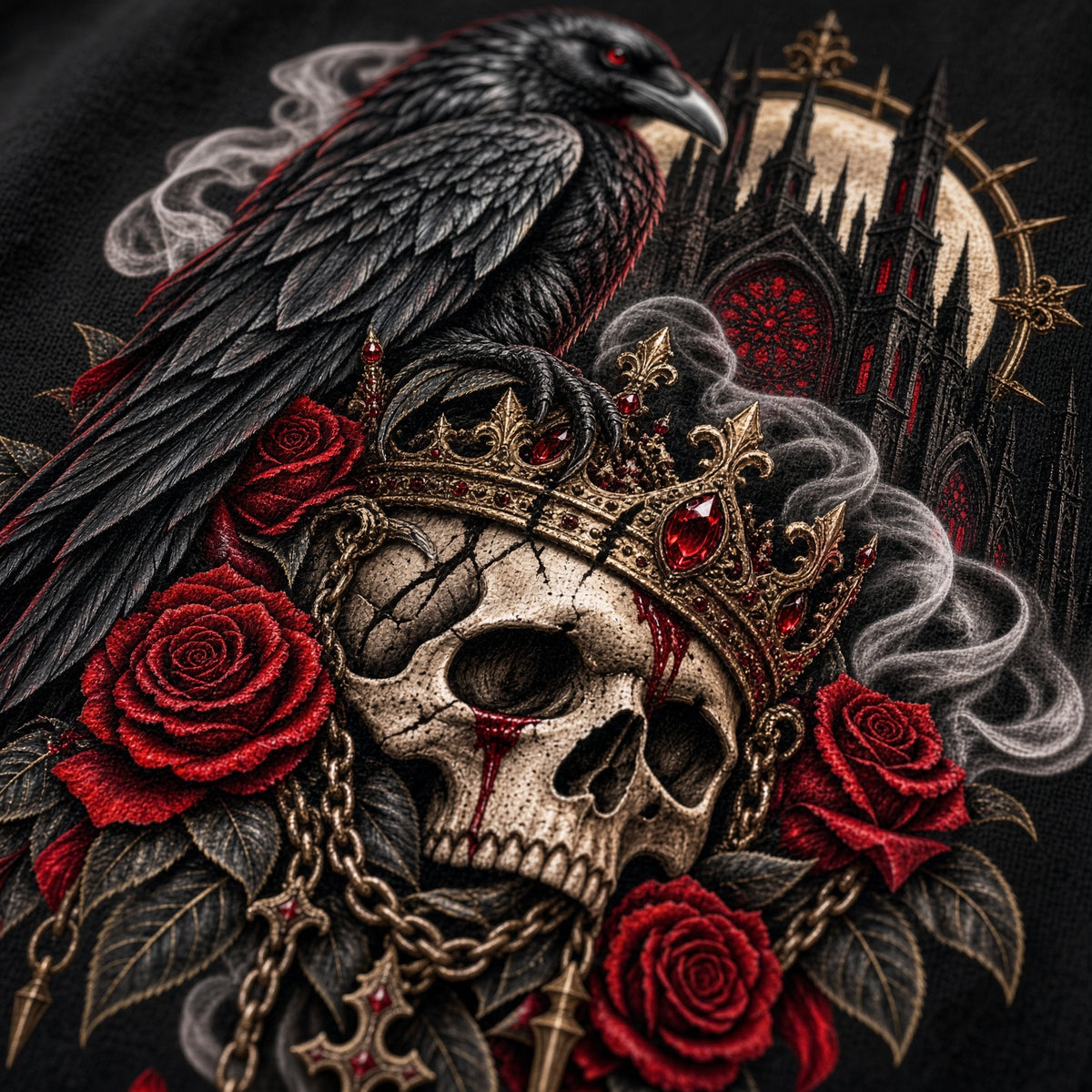 Black Omen – Gothic Raven Skull T-Shirt