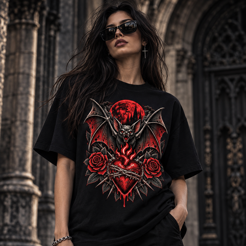 Crimson Wing – Gothic Bat Heart T-Shirt