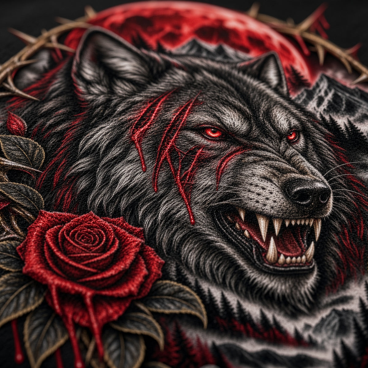 Blood Moon – Gothic Twin Wolf T-Shirt